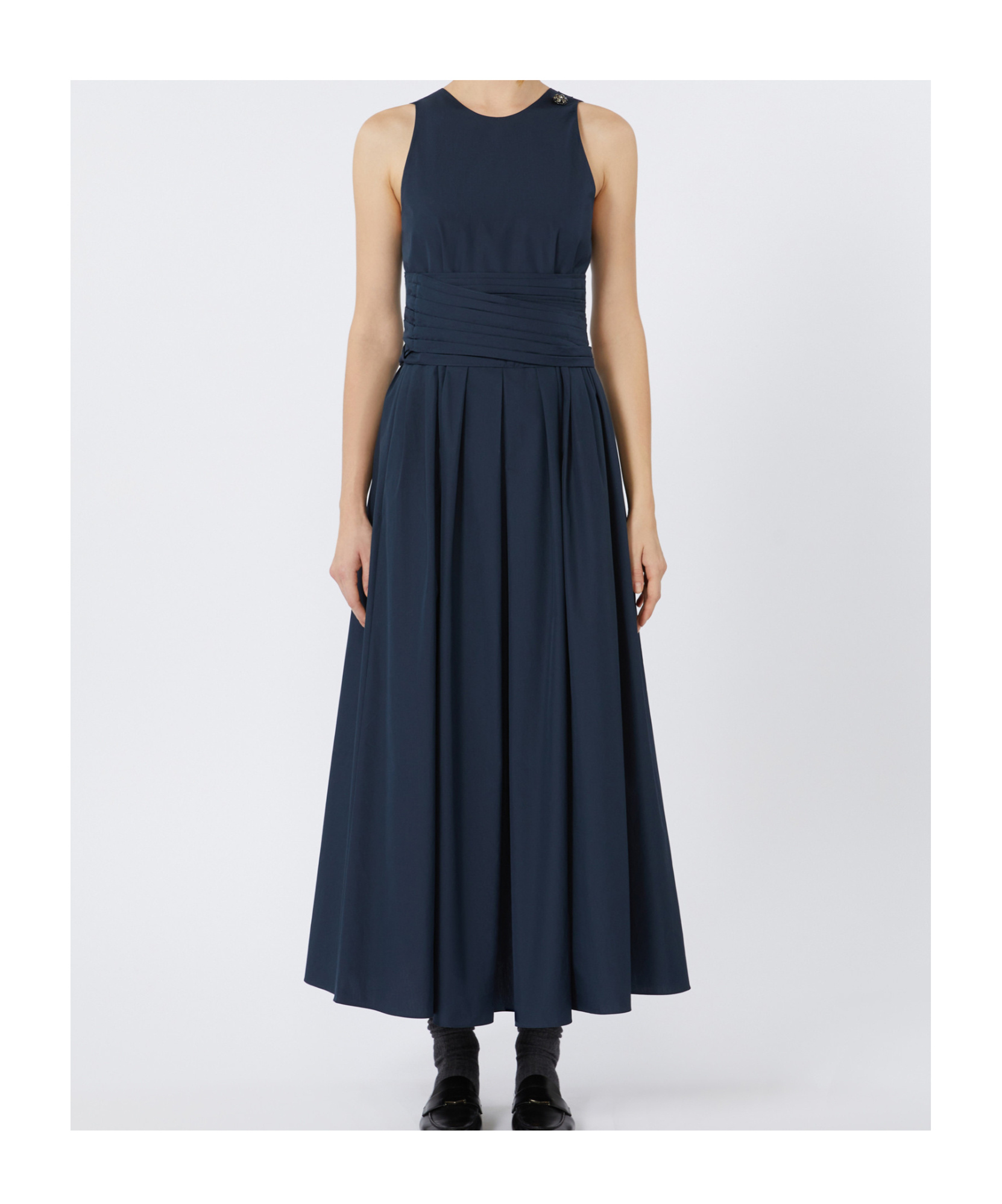 Max Mara Sleeveless Washed Cotton Dress In Blue