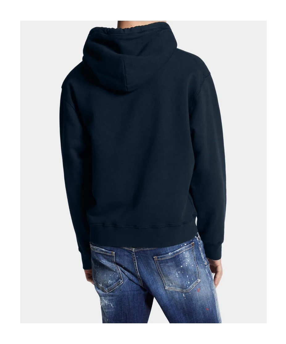 Dsquared2 Black Hoodie With Drawstring Hood In Blue