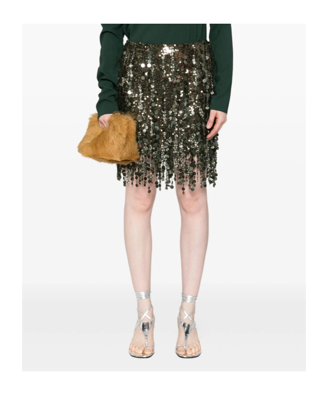 Blumarine Sequin-embellished Fringe Mini Skirt In Gray