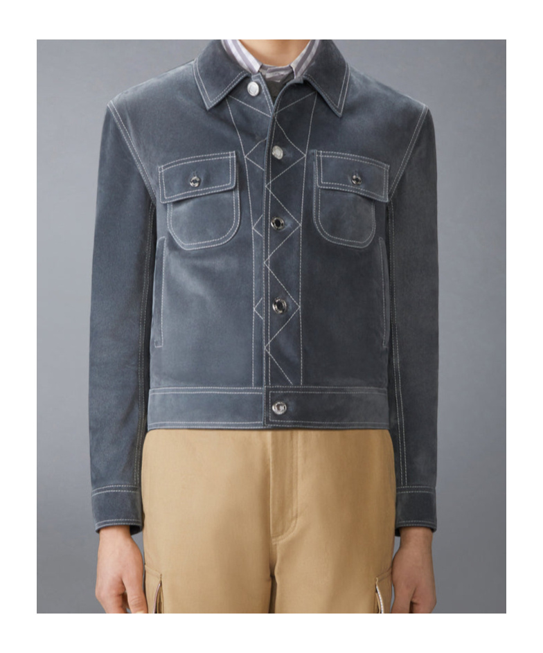 Thom Browne Suede Backstrap Utility Jacket In Gray