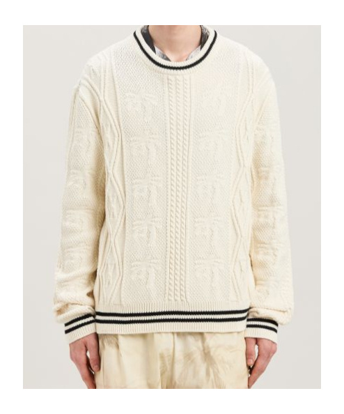 Palm Angels Curved-logo Cable-knit Sweater In White