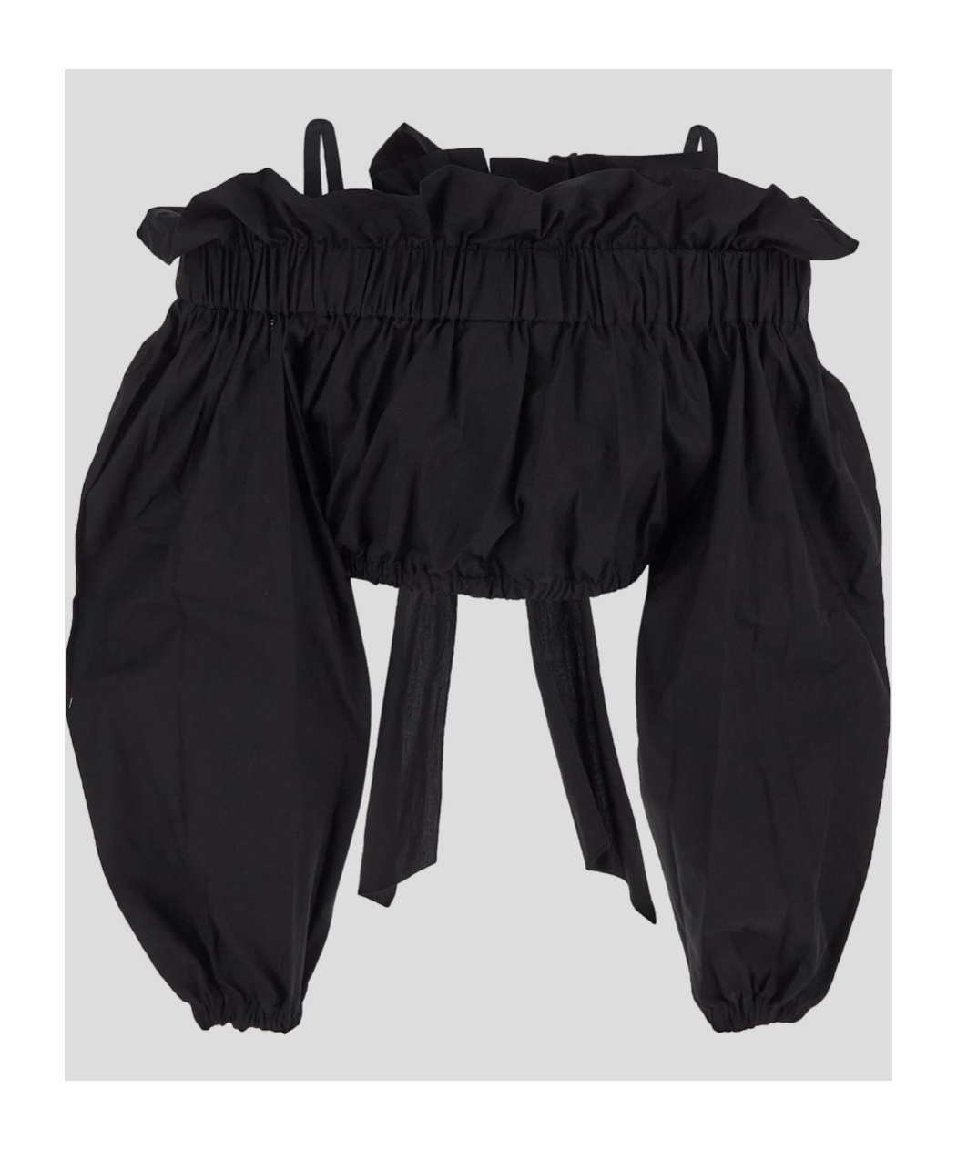 Patou Volume Cropped Poplin Shirt W/bow In Black