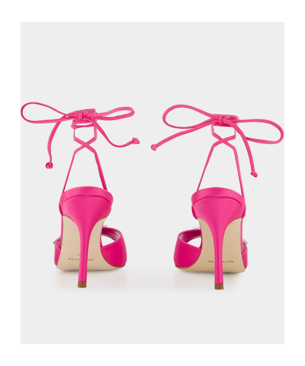 Manolo Blahnik Plumena Embellished Satin Sandals In Pink