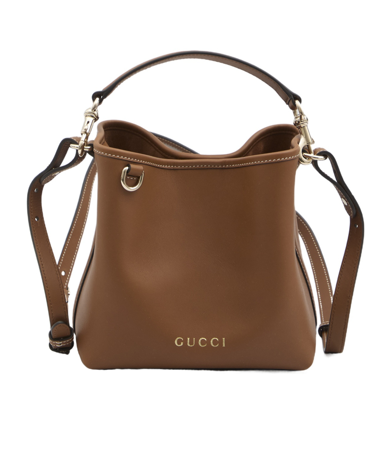 Gucci Gg Emblem Leather Bucket Bag With Frontal Logo In Brown