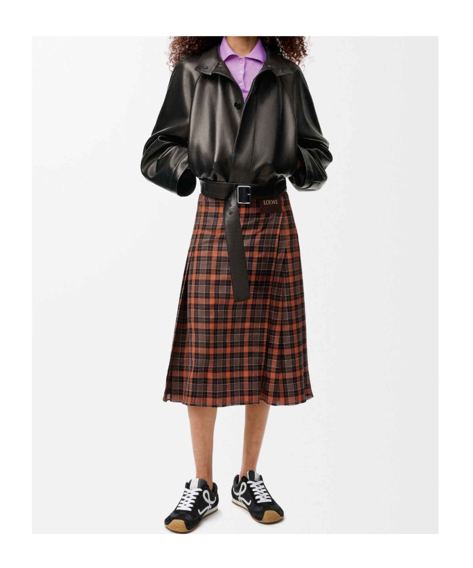 Loewe Check Pleated Midi Skirt In Brown