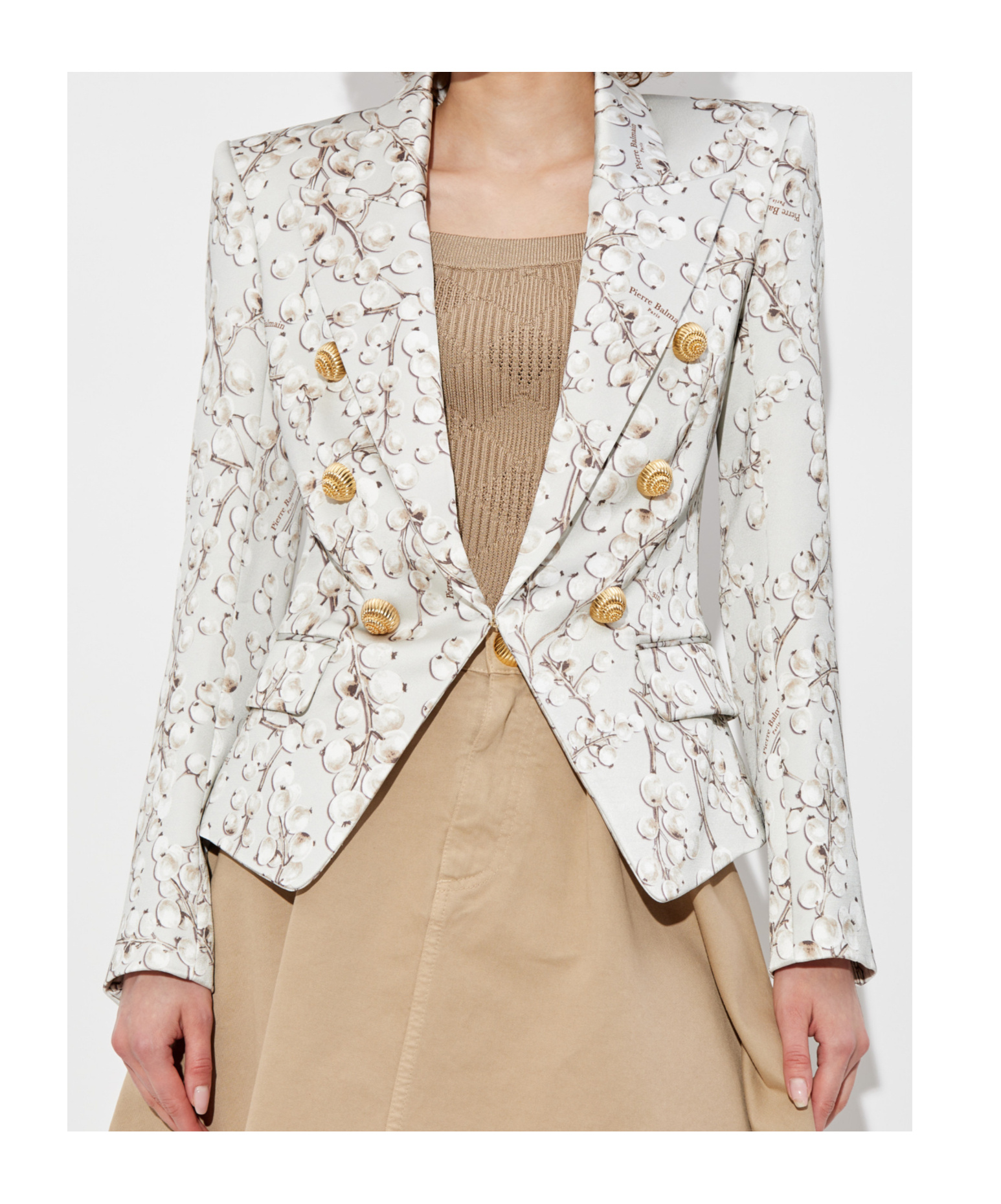 Shop Balmain 6-button Satin Jacket With Redcurrant Print In White