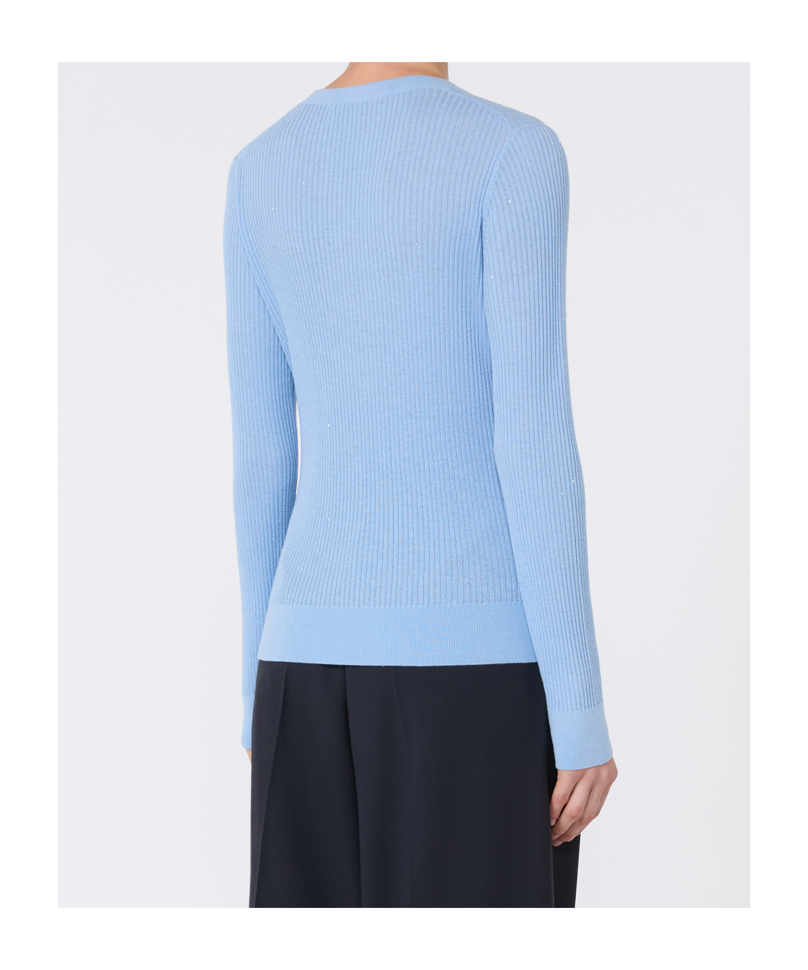 Max Mara Studio Crewneck Ribbed Jumper In Blue