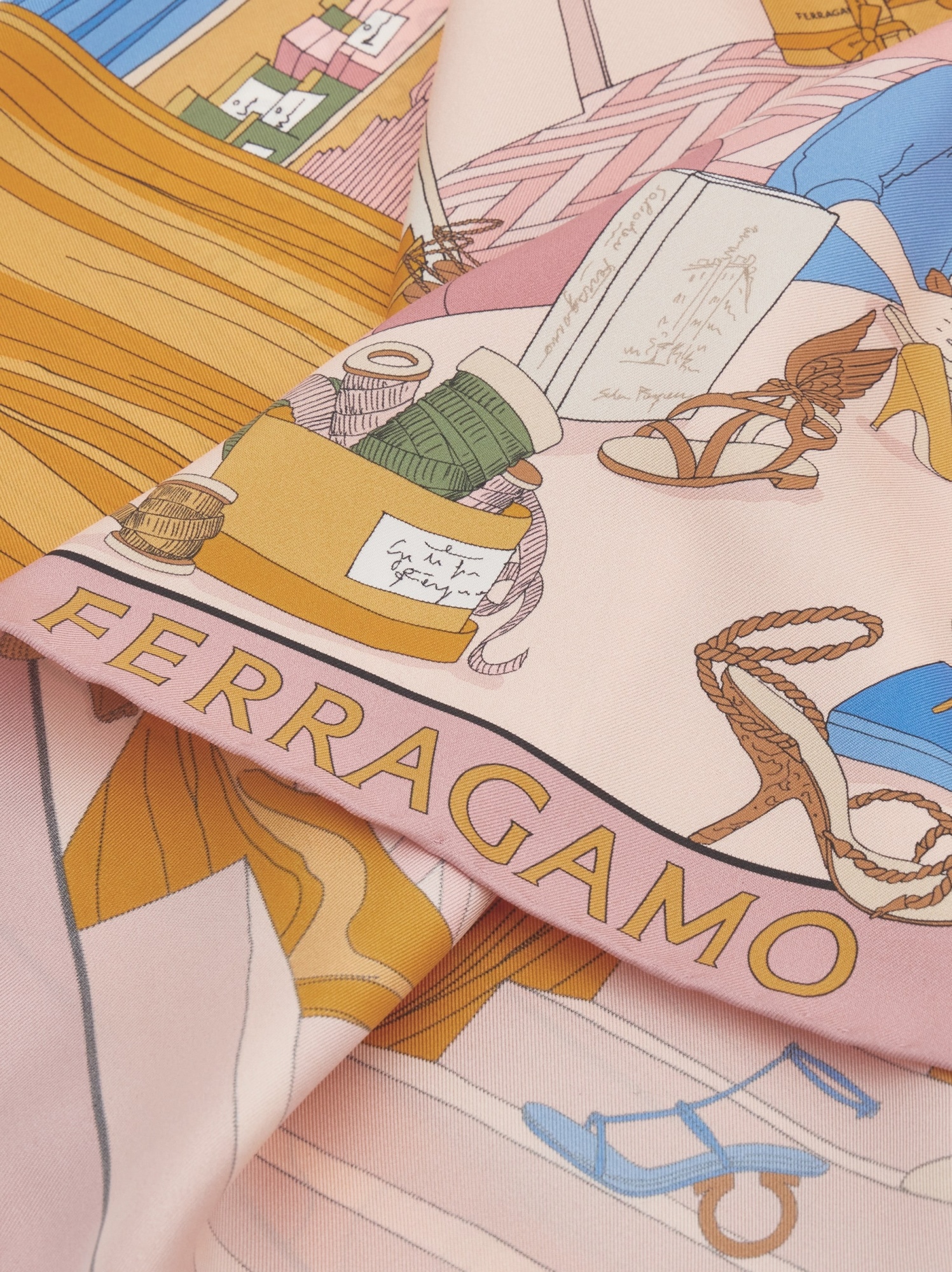 Ferragamo Oggetti Printed Silk Scarf In Nude