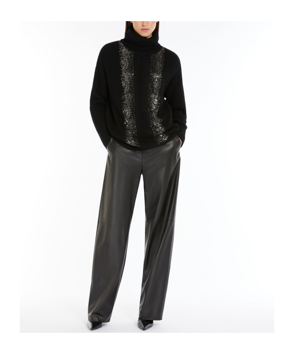 Max Mara High-necked Wool Sweater In Black