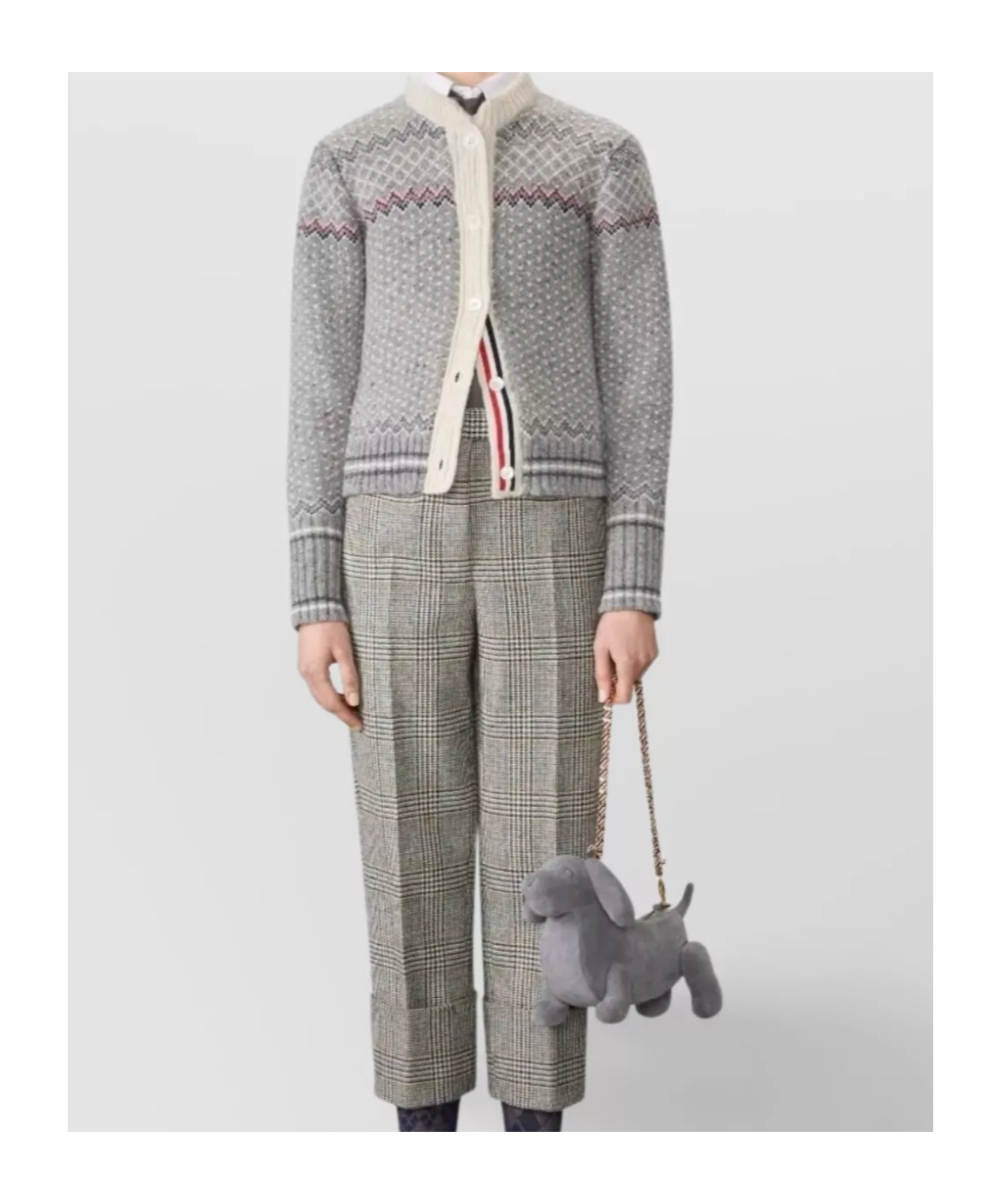 Thom Browne Cropped Crew Neck Cardigan With Fairisle Pattern In Gray