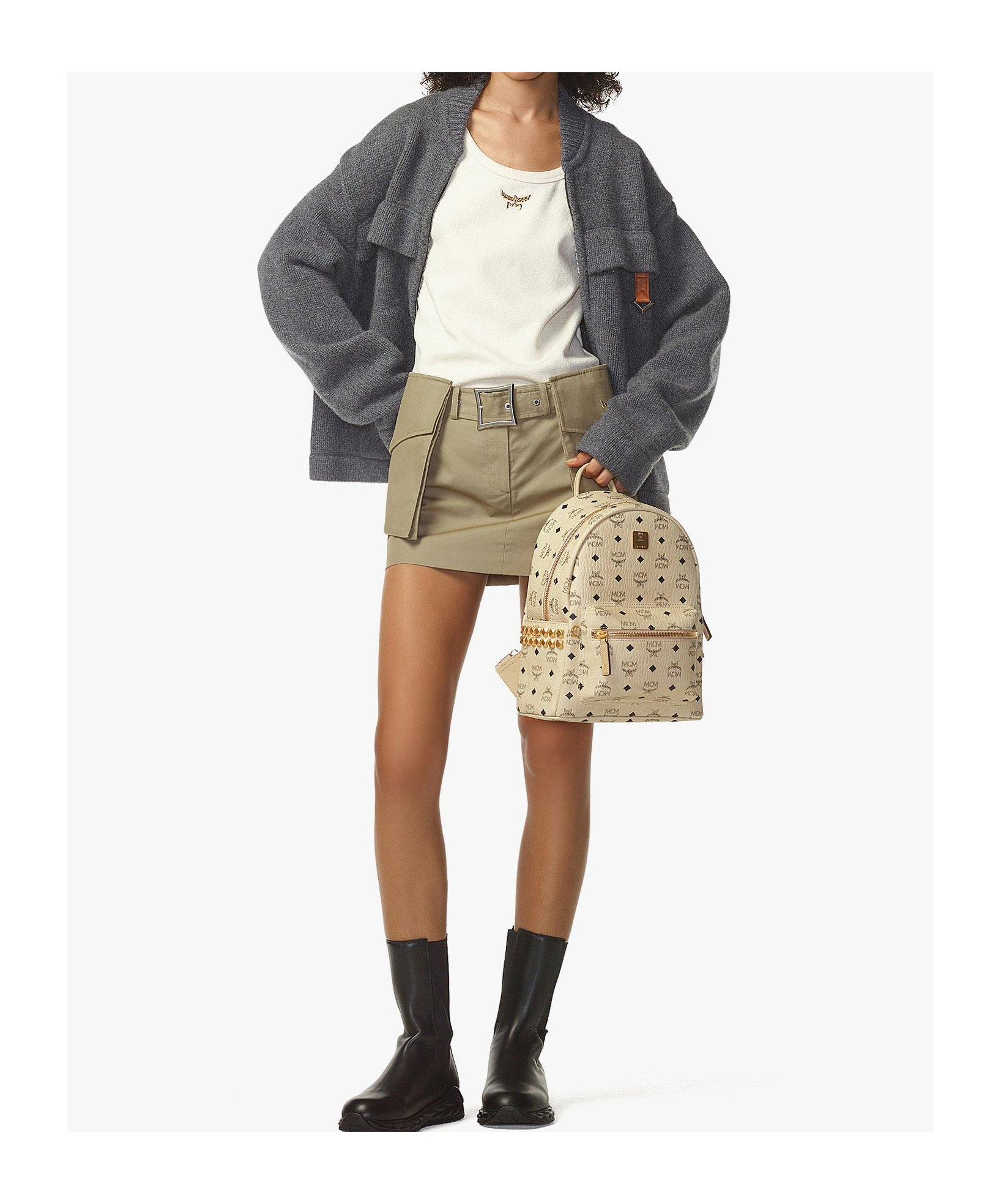 Mcm Stark Side Studs Backpack In Visetos In Neutral