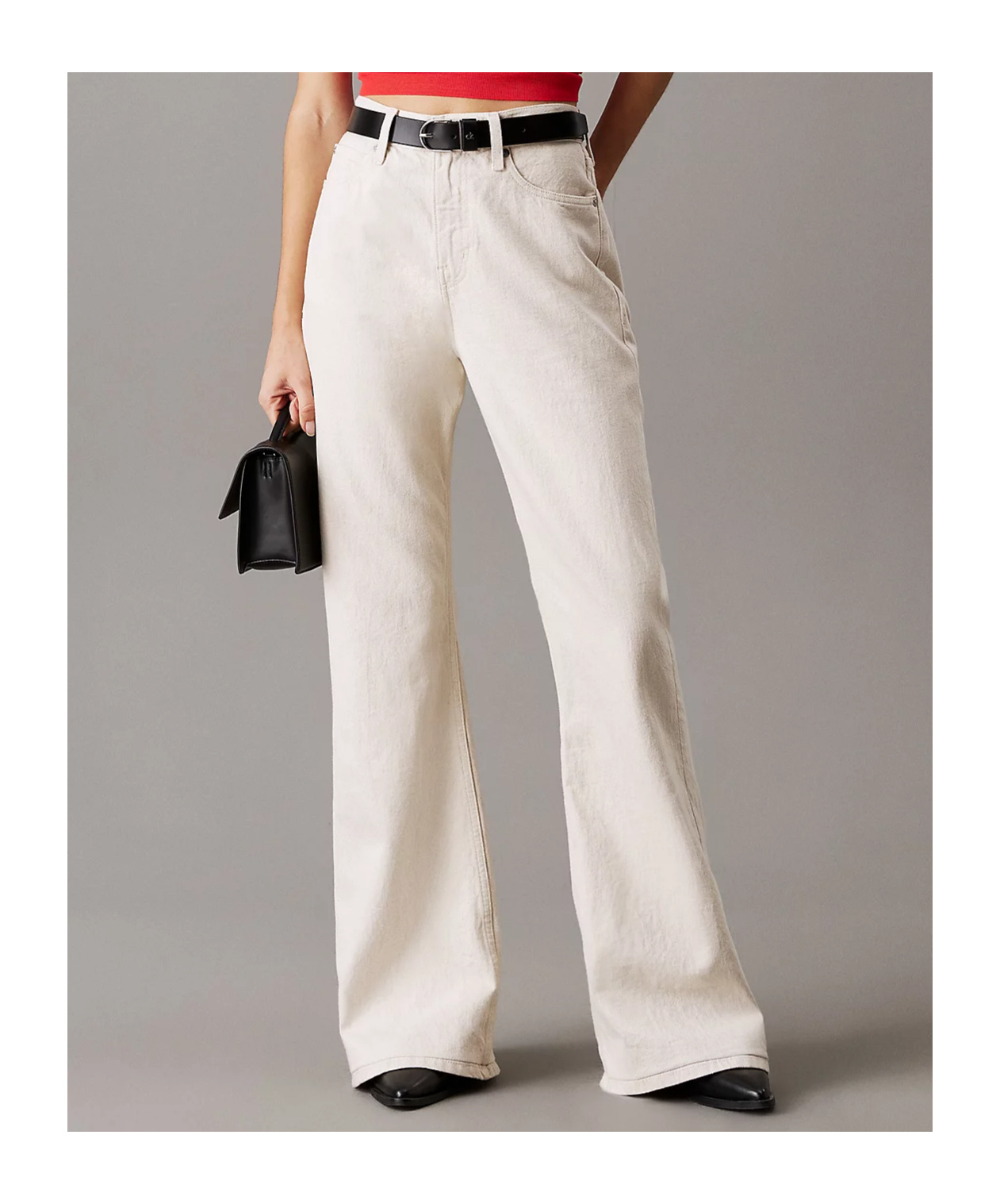 Calvin Klein Relaxed Flared Linen Blend Jeans In Pink