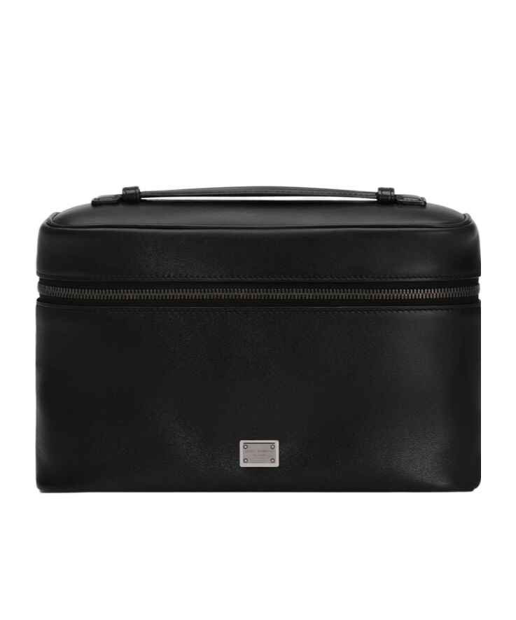 Dolce & Gabbana Leather Logo Plaque Toiletry Bag In Black