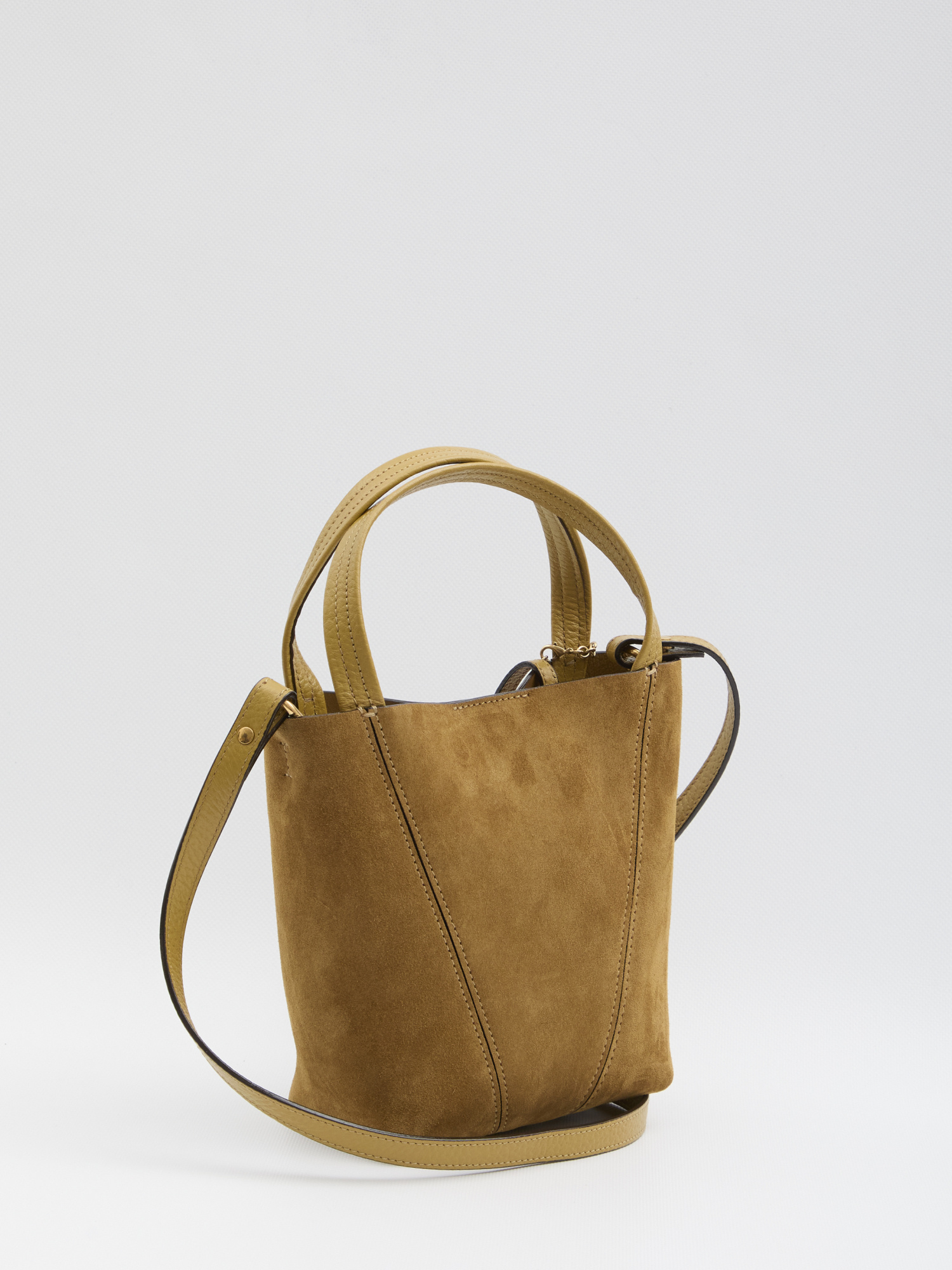 Chloé Small Beige Khaki Suede Spin Tote Bag In Brown