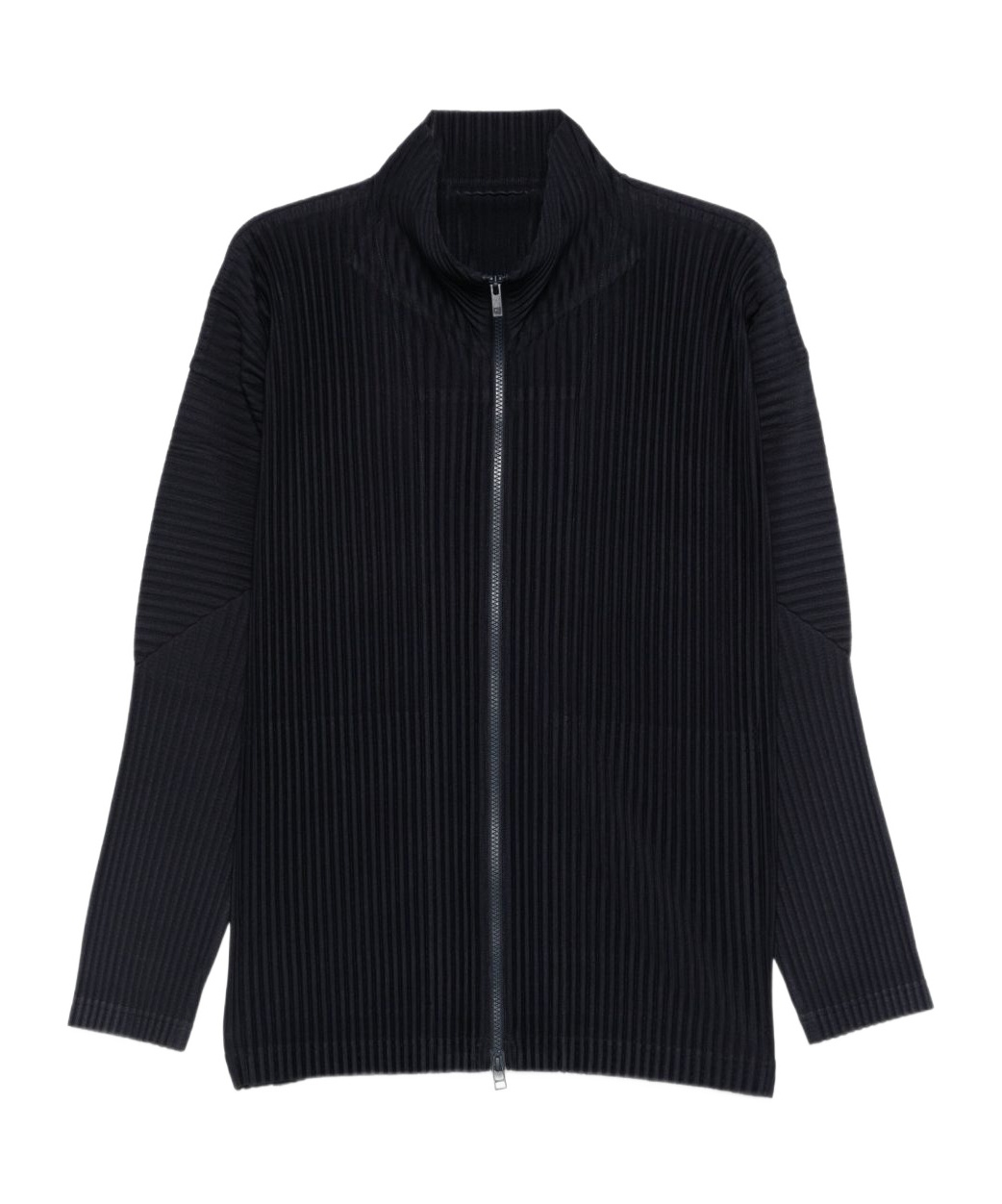 Issey Miyake Pleated Zipper Turtleneck Cardigan In Black