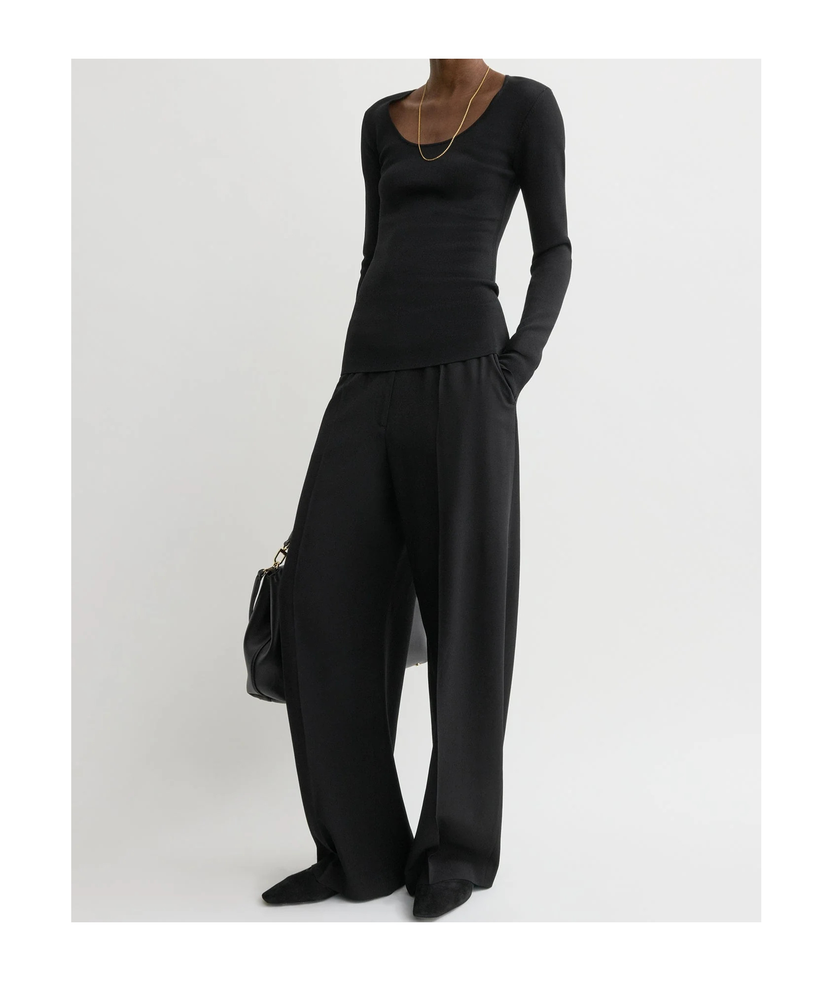 Totême Womens Black Ribbed Scoop-neck Stretch-wool Blend Top In Black