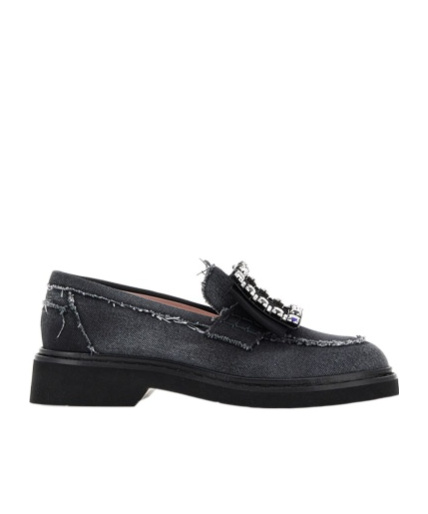 Roger Vivier Viv' Rangers Embellished Denim Loafers In Black