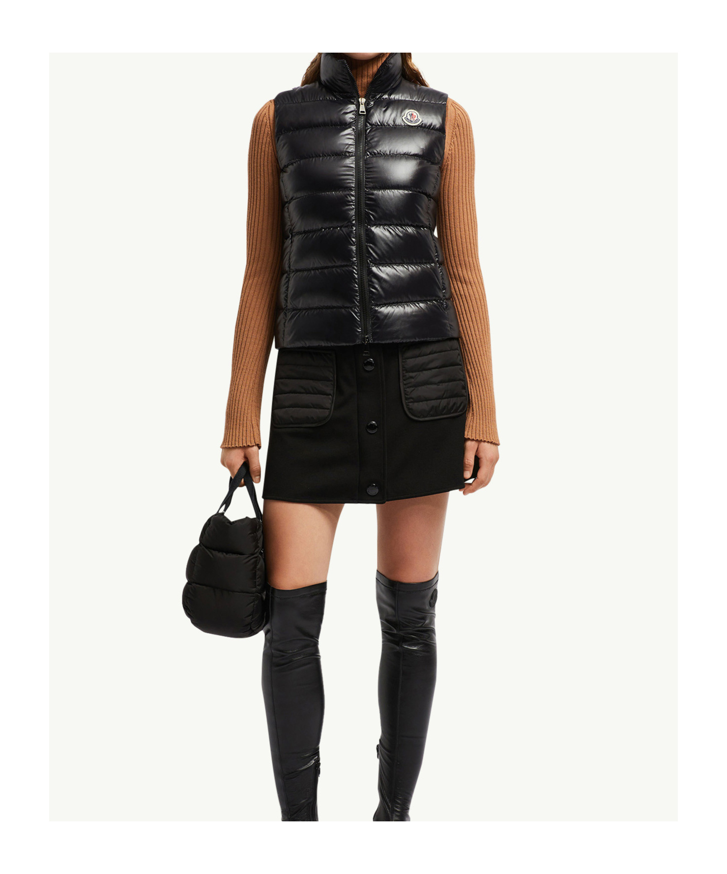 Moncler Womens Full Zipper Sleeveless Puffer Vest Jacket Shiny Black In Black