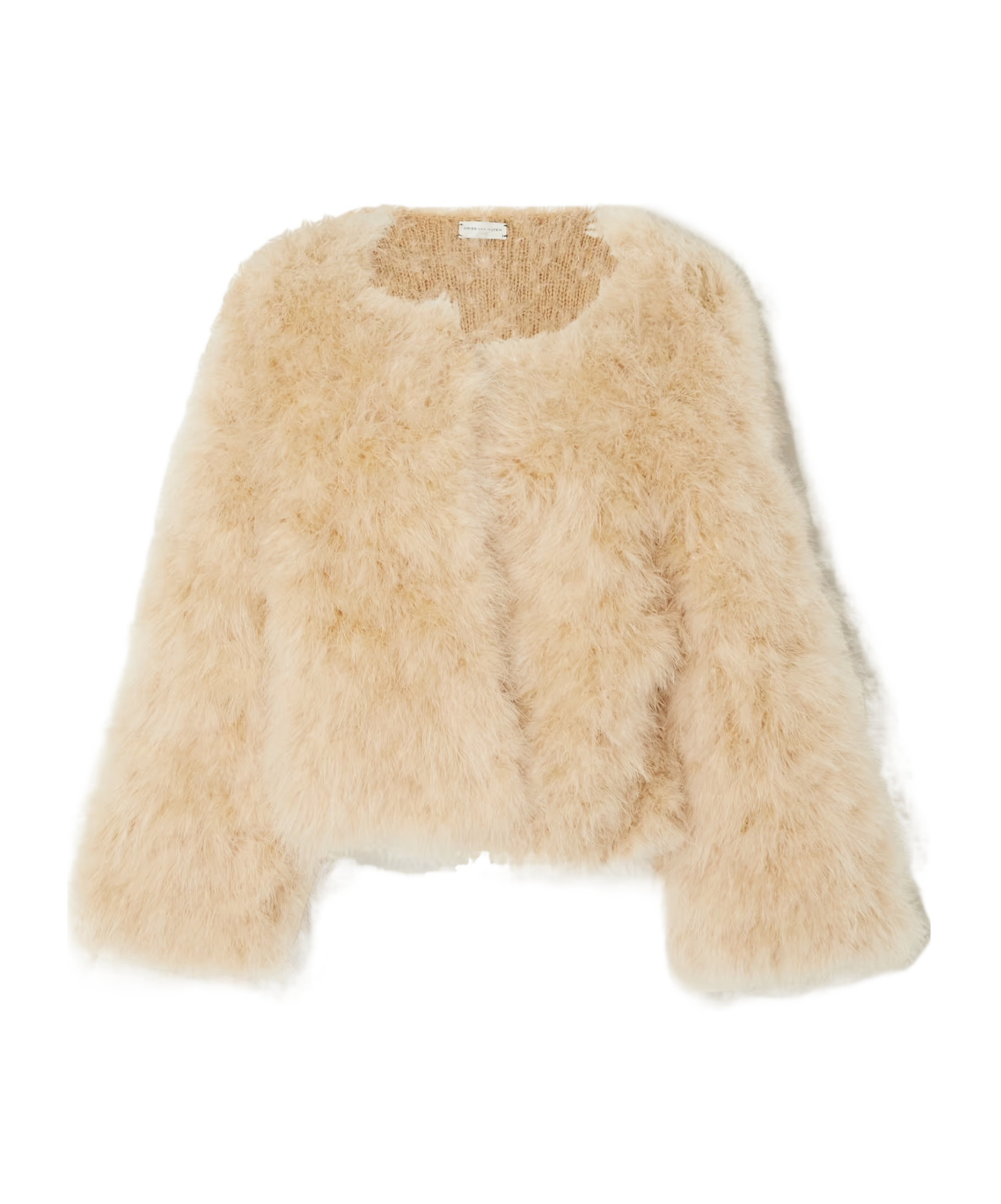 Dries Van Noten Feather-embellished Wool Knit Cardigan In Gold