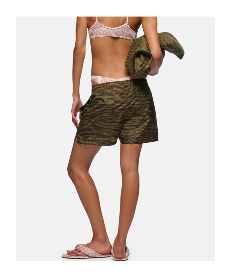 Attico Dark Green And Dark Brown Short Pant In Multi