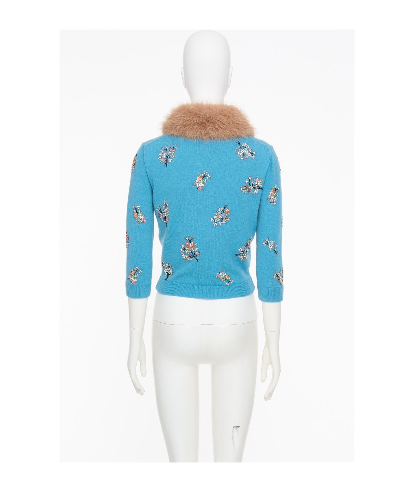 Valentino Floral Crystals Wool Cardigan In Celestial Blue