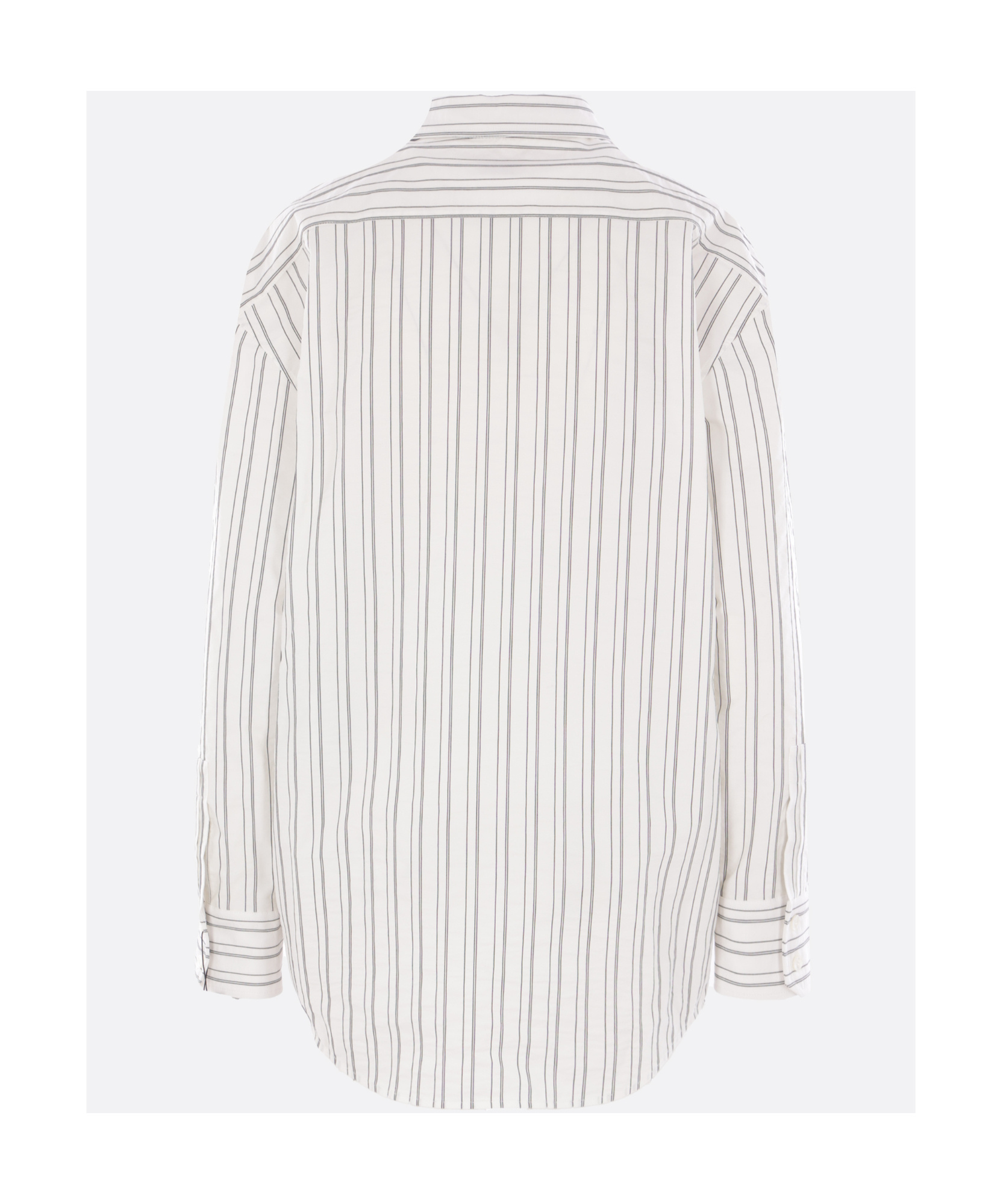 Saint Laurent Striped Cotton Shirt Curved Hem In White