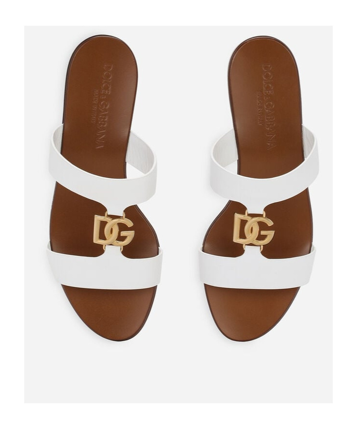 Dolce & Gabbana Ciabatta In Pelle Di Vitello Con Logo Dg In White