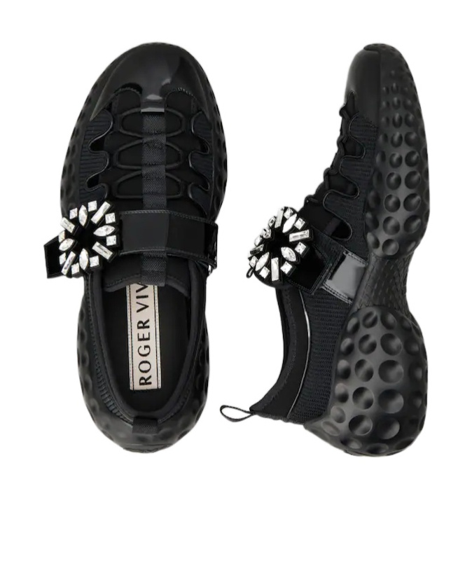 Roger Vivier Light Strass Sneakers Crystal-buckle Detail In Black