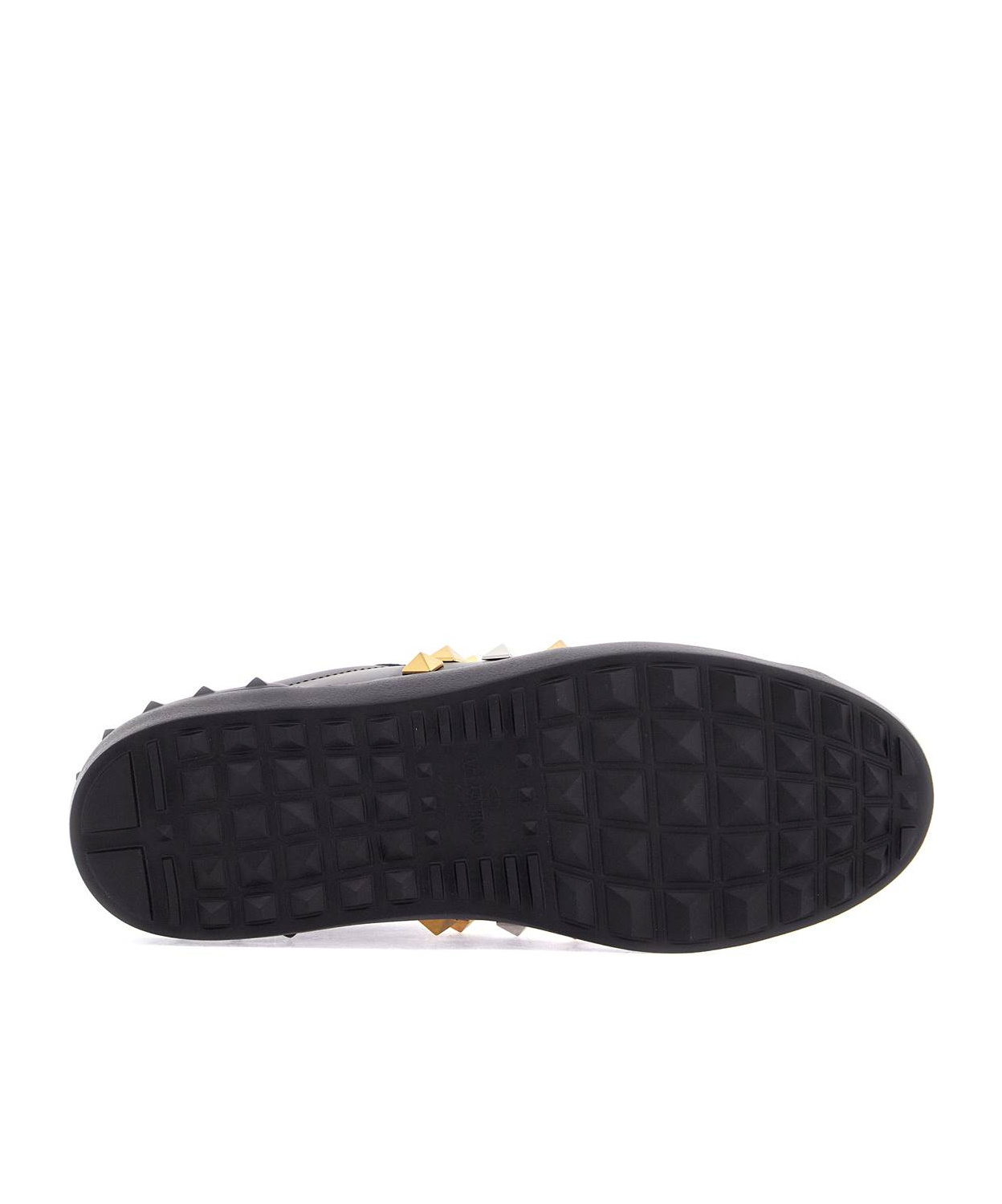 Valentino Studded Leather Sneakers Rubber Sole In Black