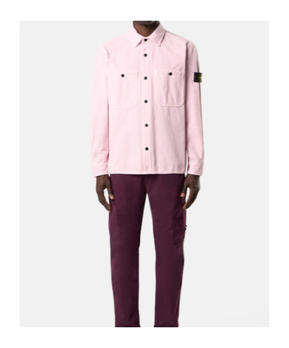 Stone Island Corduroy Patch-pocket Shirt In Pink