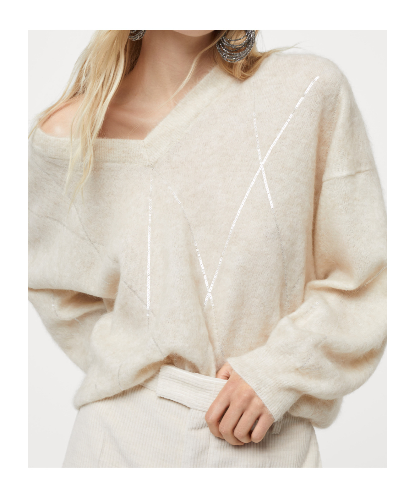 Brunello Cucinelli Mohair-blend Argyle Embroidery Sweater In Nude