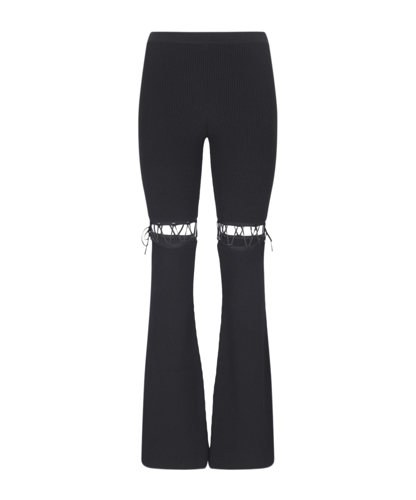 Nensi Dojaka Ribbed Waistband Flared Pant With Cut-out Lacing In Black