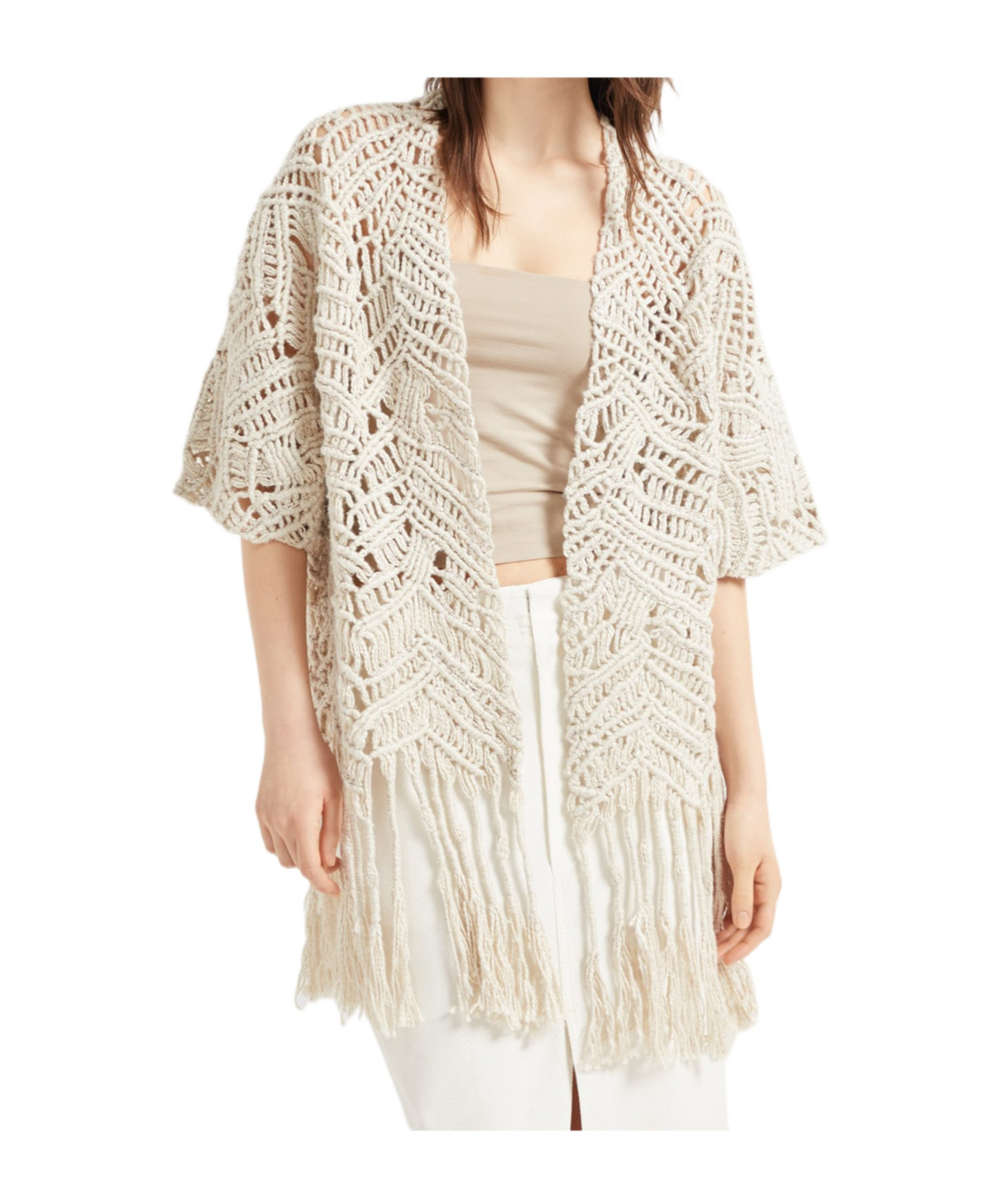 Brunello Cucinelli Opera Macramé Cardigan In White