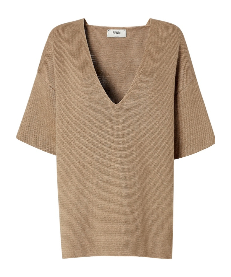 Fendi Dark Beige Cotton And Silk Sweater