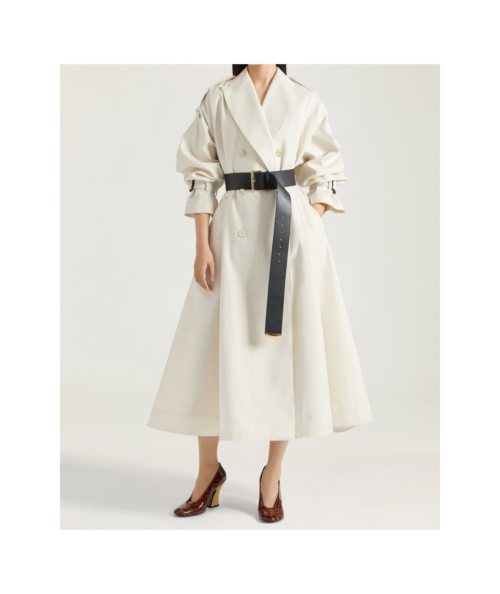 Givenchy Cocoon Shoulder Double-breasted Belted Trench Coat In White