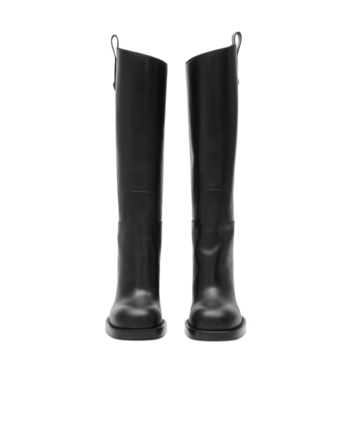 Burberry Leather Cavalier Heel Boots In Black