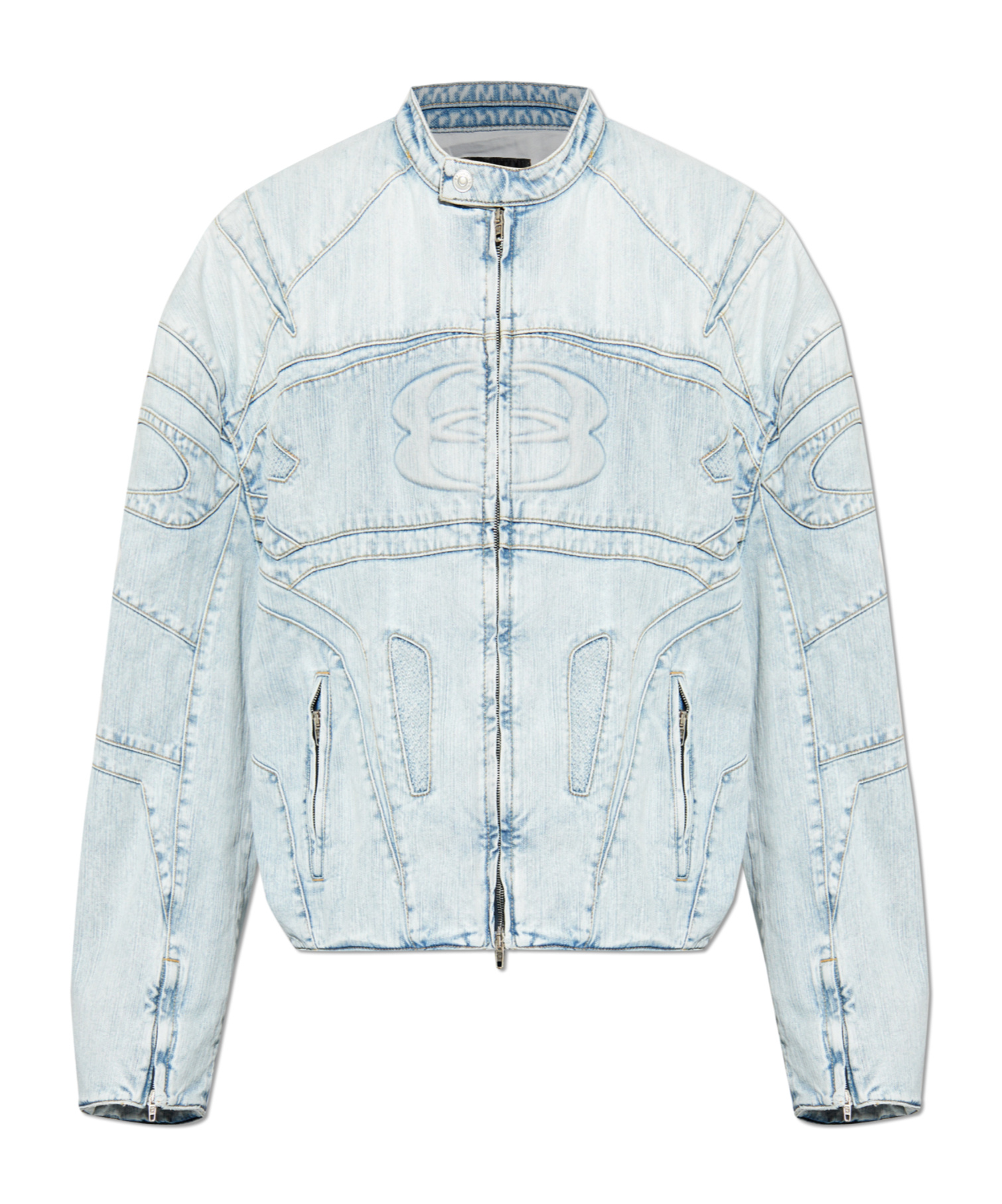 Balenciaga Embossed Logo Denim Jacket In Blue