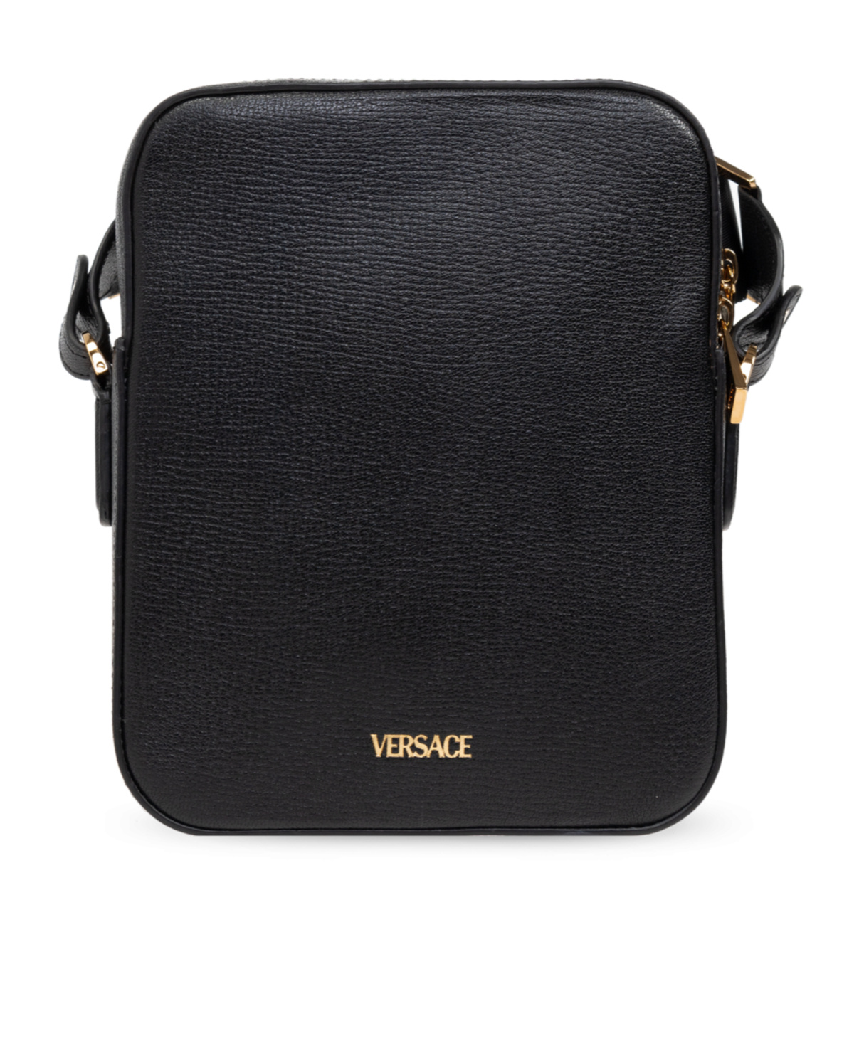 Versace Man Black Leather Medusa Biggie Crossbody Bag In Black