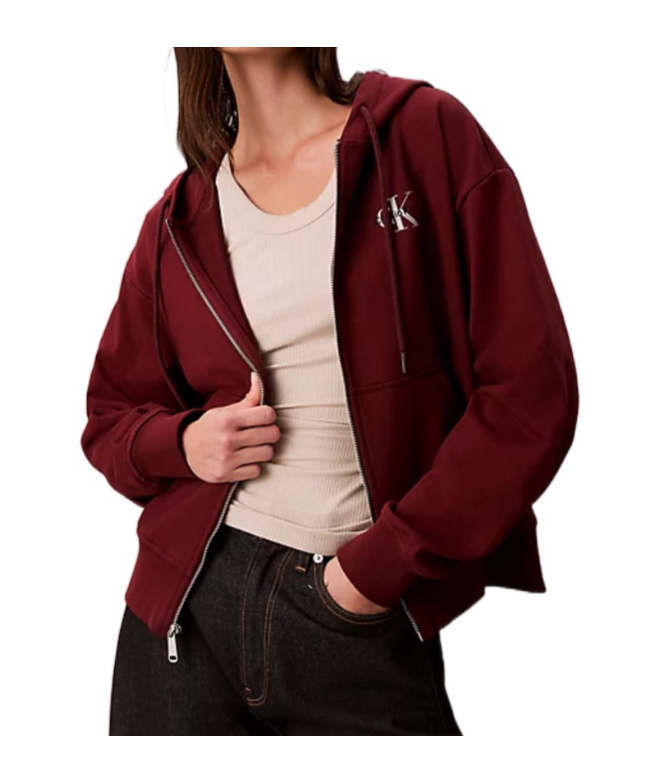 Calvin Klein Jeans Est.1978 Monogram Zip Up Hoodie In Burgundy