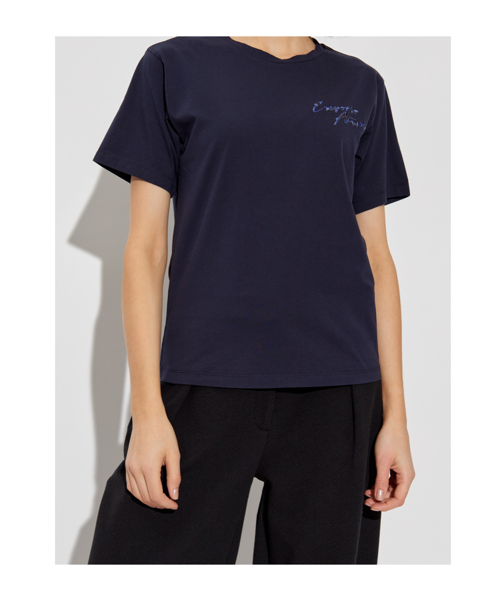 Shop Emporio Armani Logo-embroidered T-shirt In Black