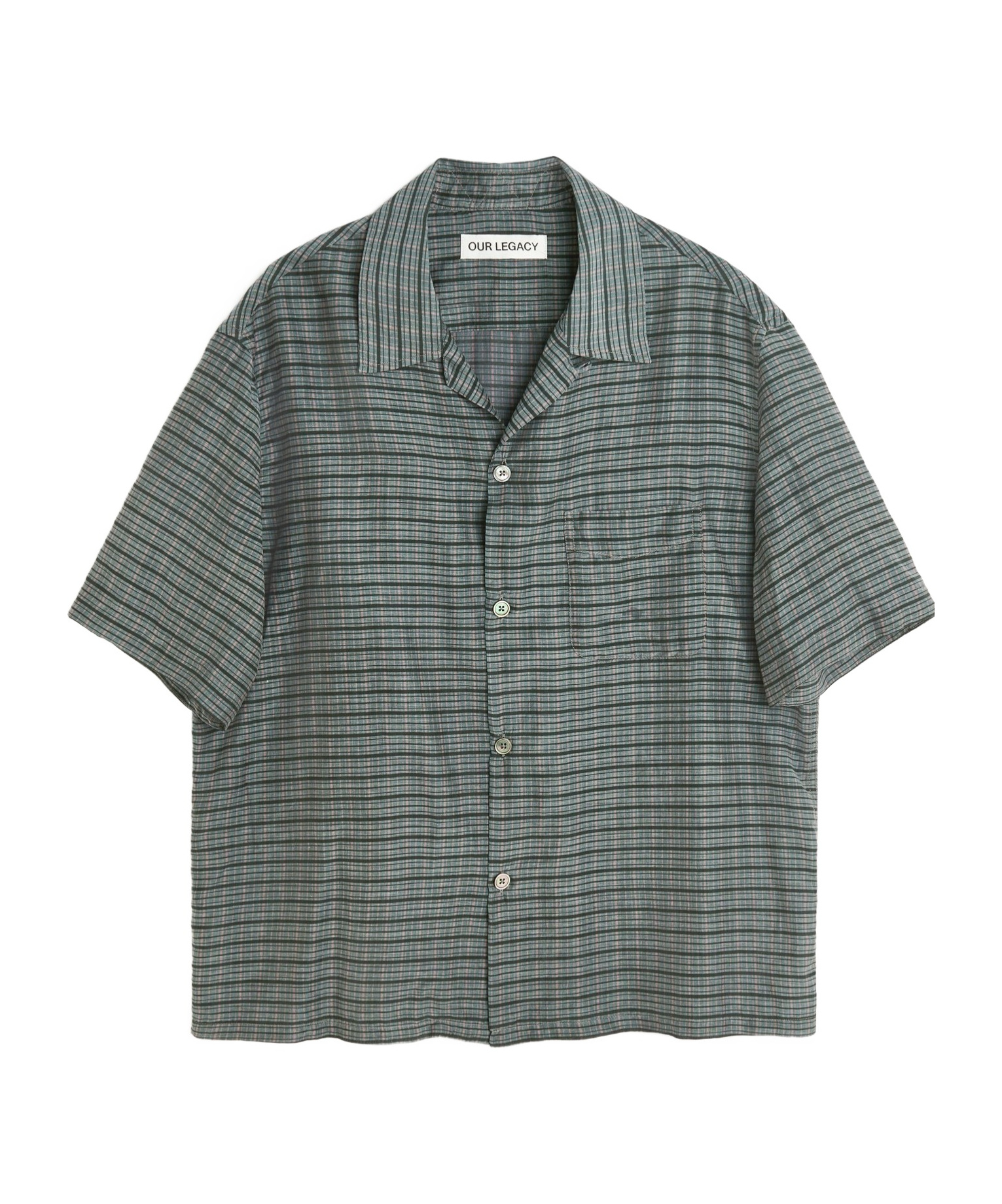 Our Legacy Heusen Checked Cotton And Silk Bowling Shirt In Gray