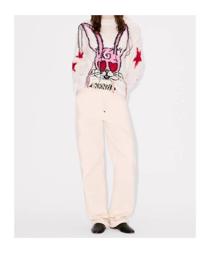 Kenzo ' Cartoon' Jumper In Mixed Hairy Wool Alpaca In White