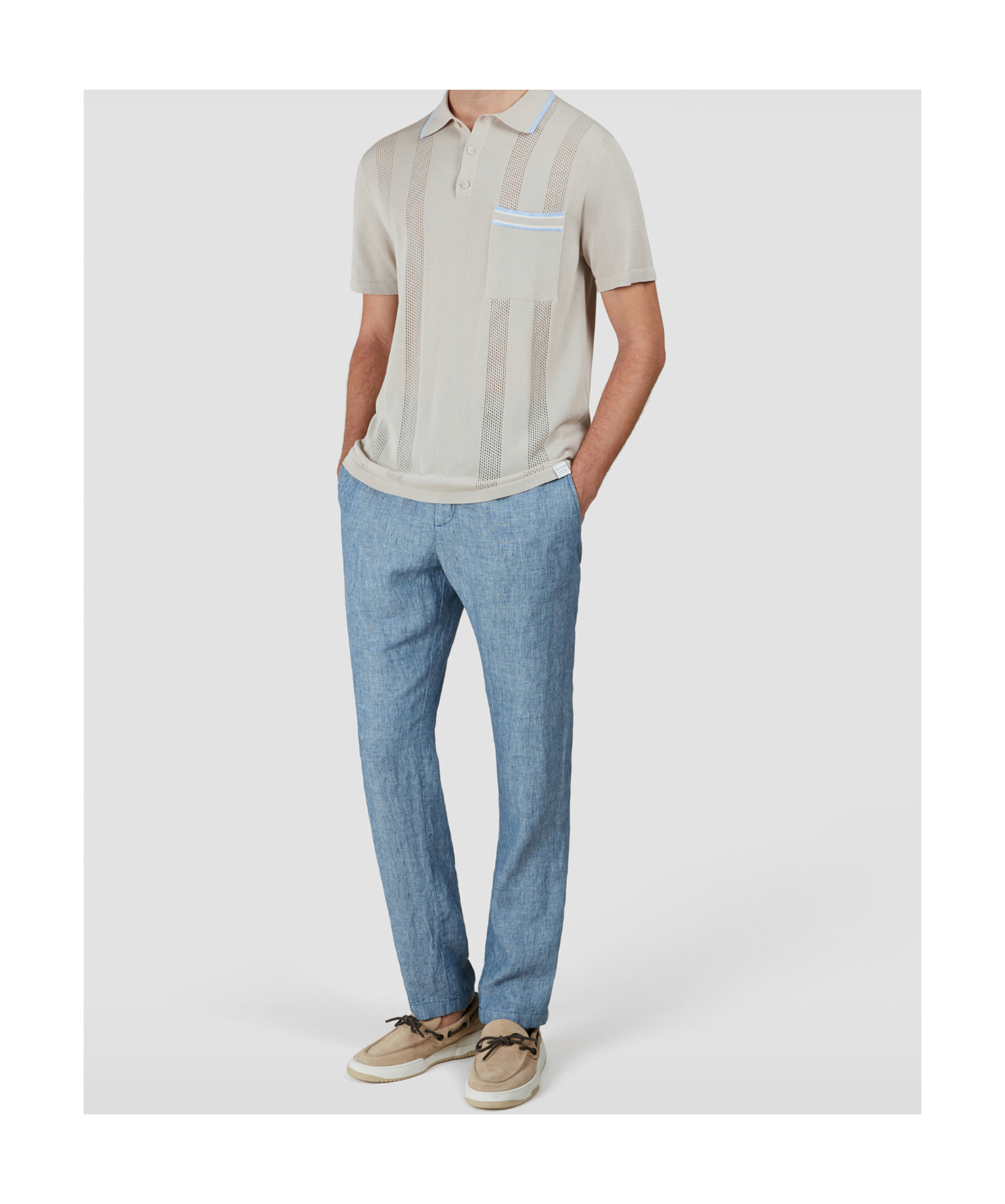 Paul & Shark Linen Chino Pants With Drawstring In Blue