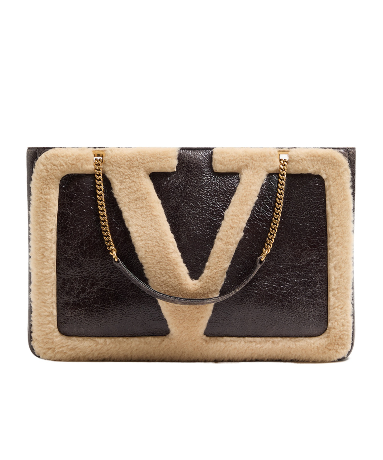 Valentino Medium Viva Superstar Shearling Tote Bag In Brown