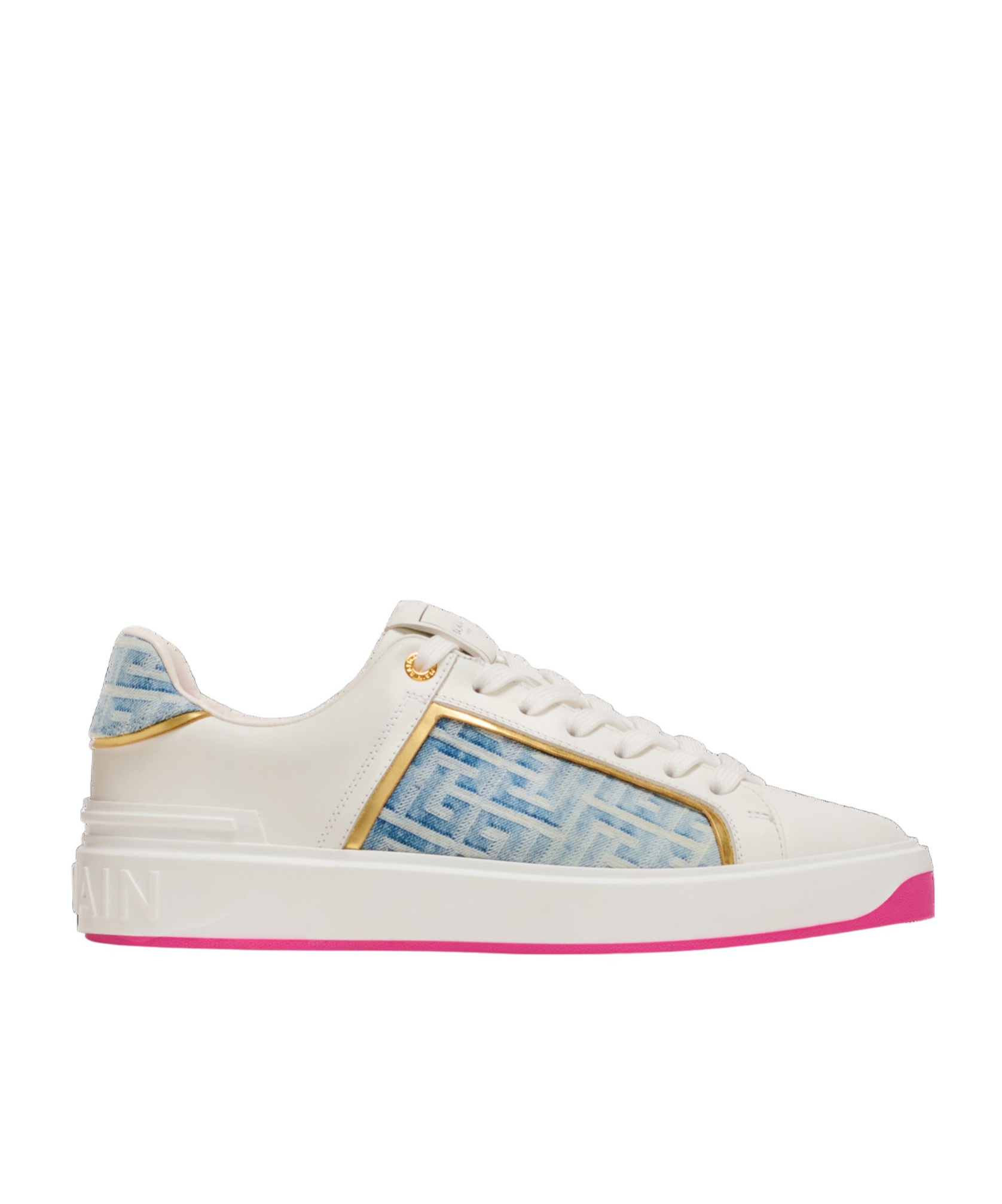 Balmain B-court Panelled Leather Sneakers In White