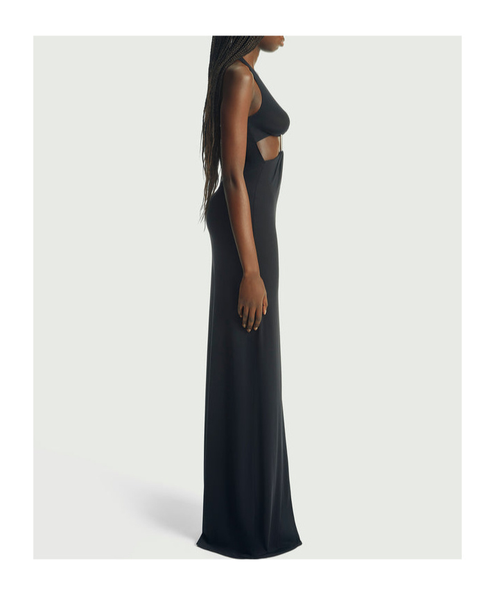 Coperni Cut-out Triangle Black Stretch Jersey Long Dress In Black
