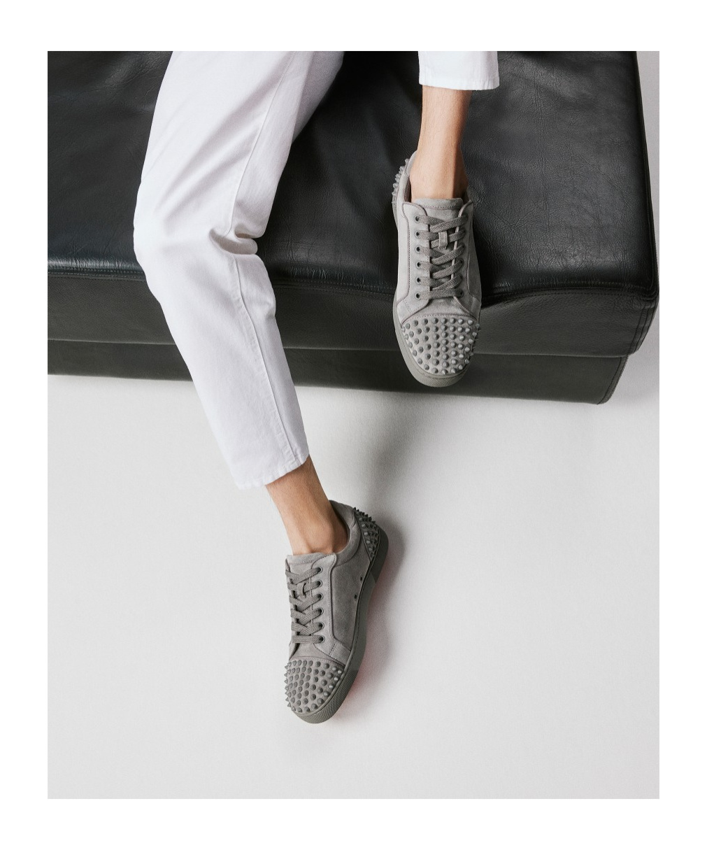 Christian Louboutin Mens Seavaste 2 Orlato Studded Suede Low-top Trainers Smoke Grey In Gray