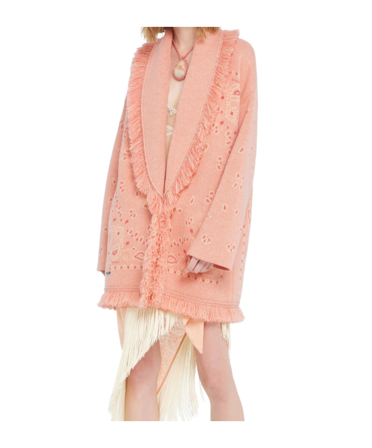Alanui Long Fringe Cardigan Shawl Collar In Pink