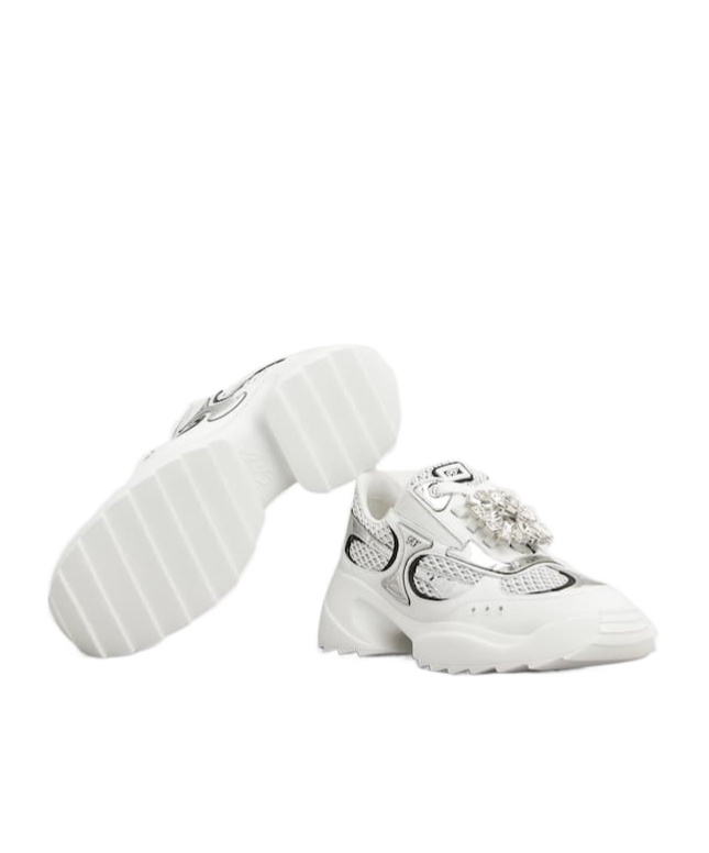 Roger Vivier Viv' On The Run Sneakers In Leather And Fabric In White