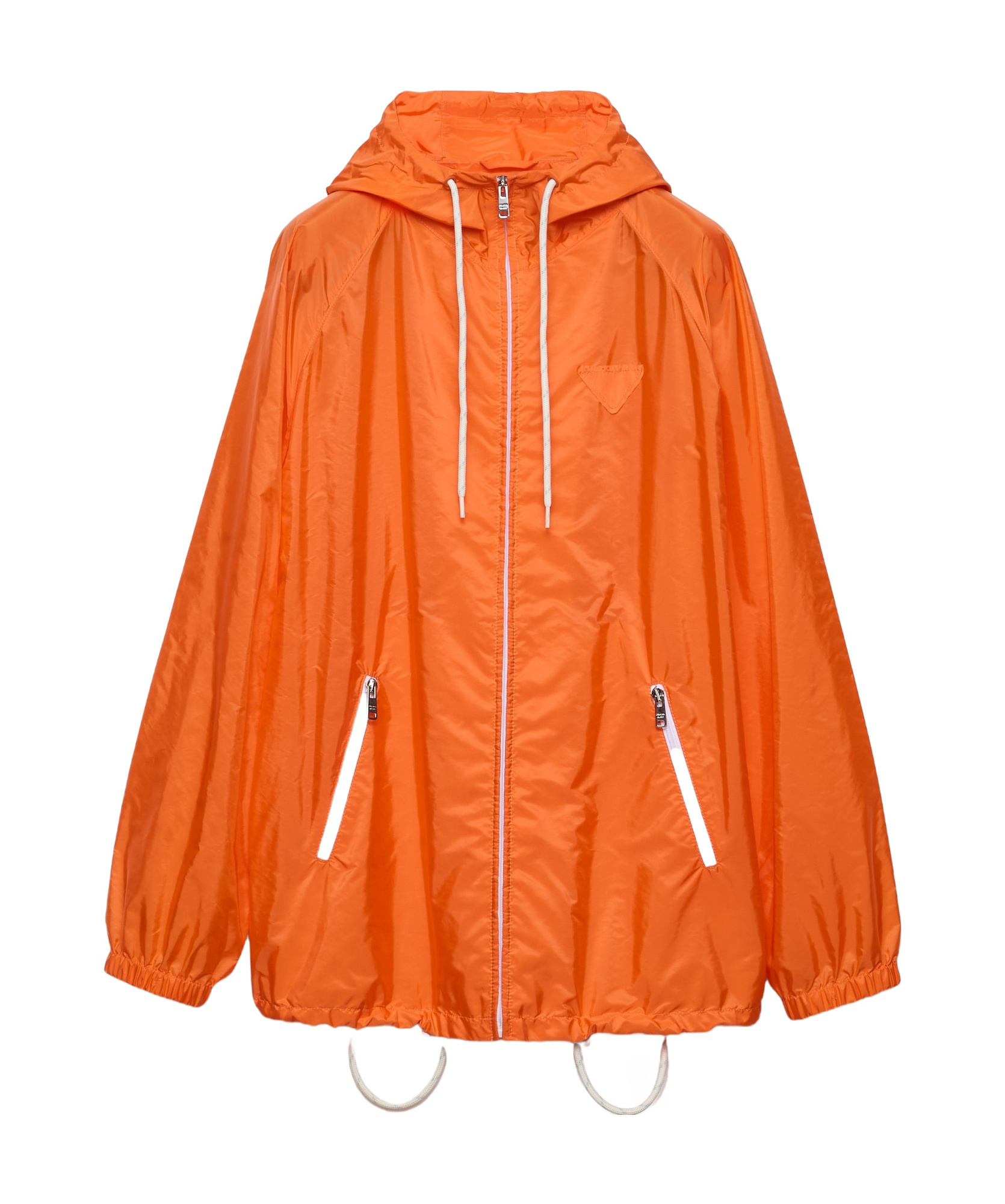 Prada Long-sleeved Hooded Raincoat In Orange